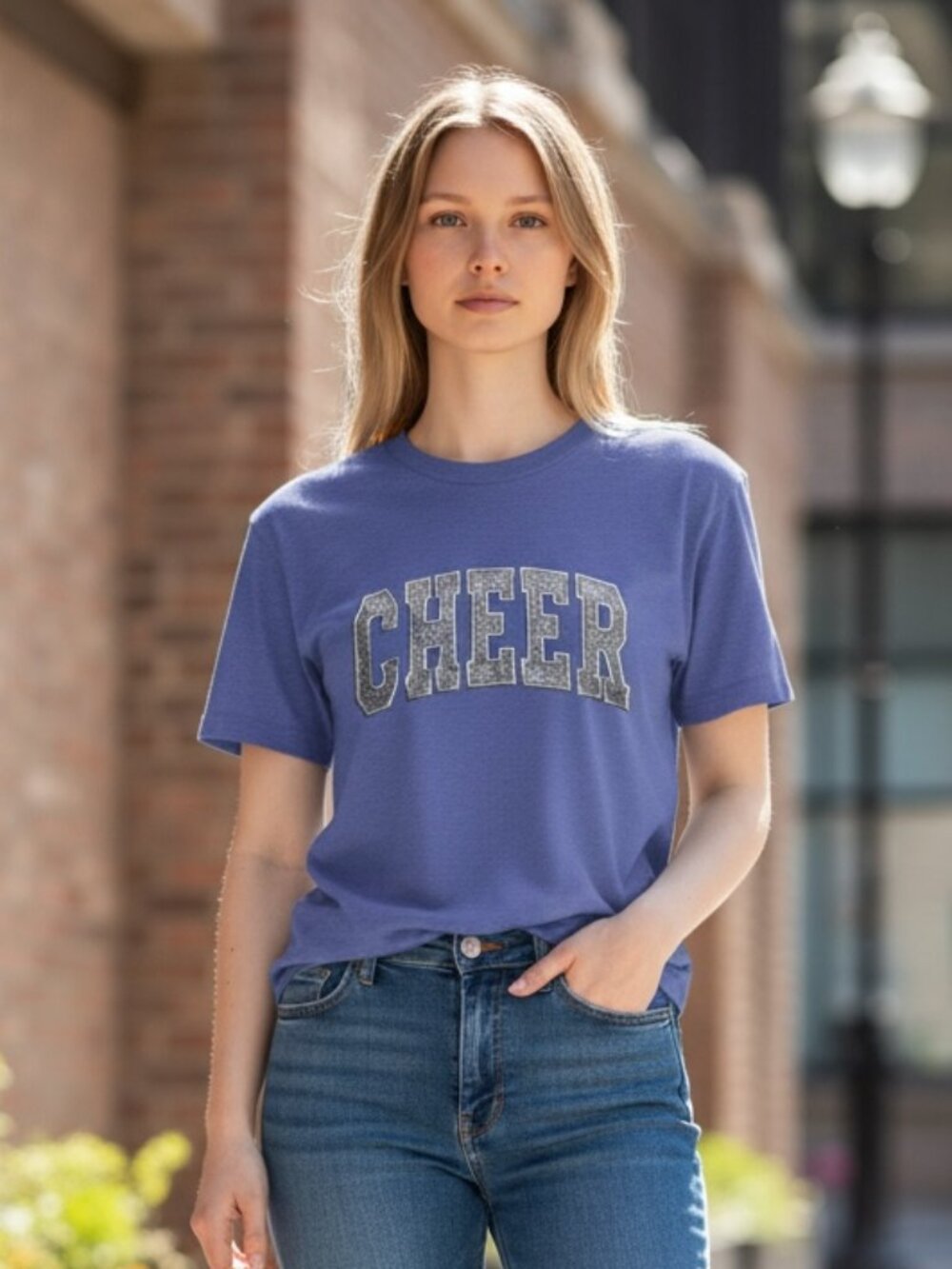Blue "CHEER" Graphic T-Shirt